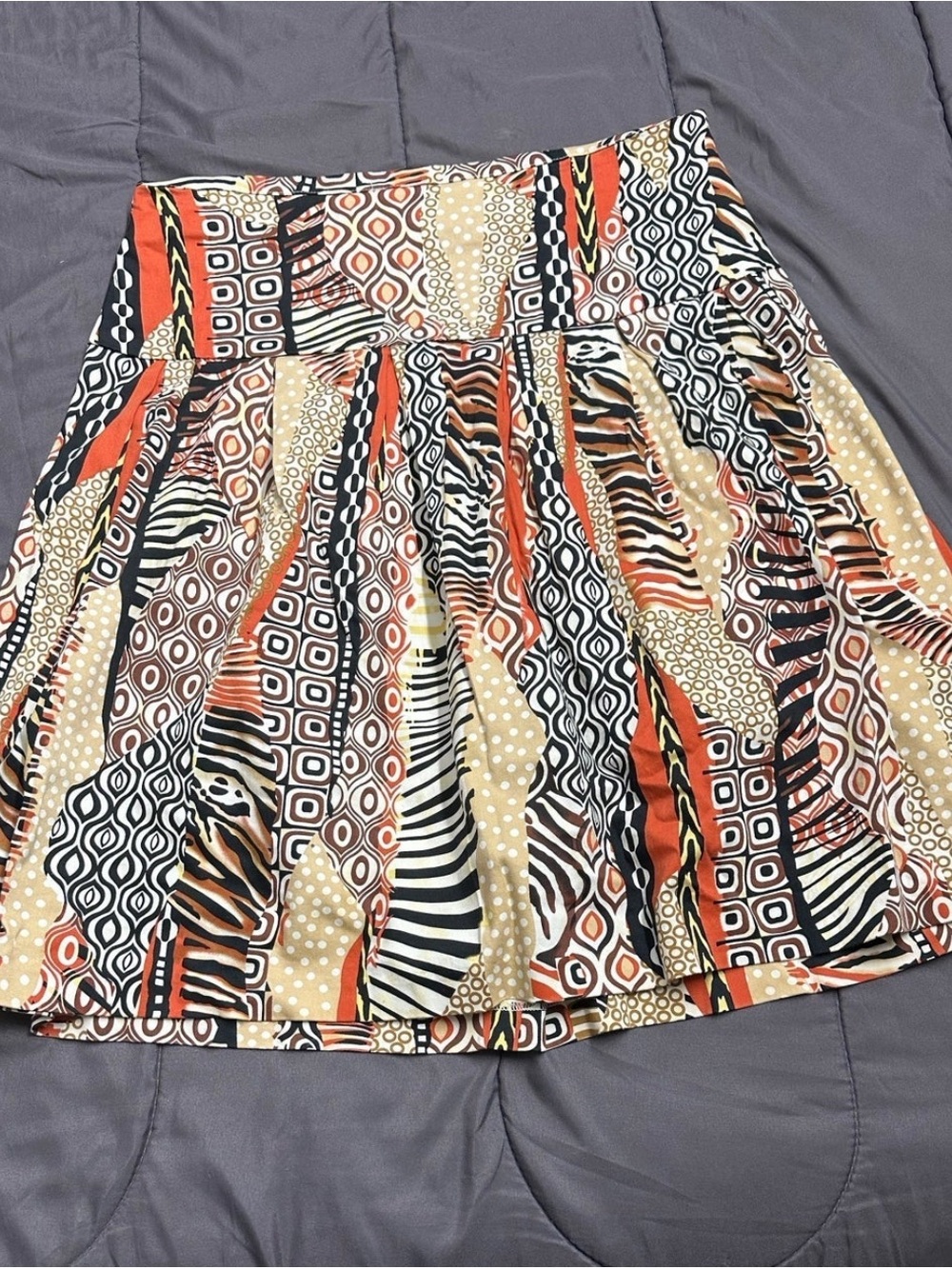 Monroe & Main Orange, Black, Cream Patterned Circle Skirt